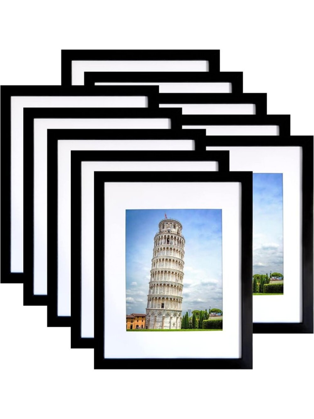 Set of 10 Black Picture Frames 11x14 & 8x10 with Mat, Wall Mounting, Home Decor